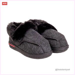 Adjustable Wide Fit Slippers with Faux Fur Lining Non-Slip Sole